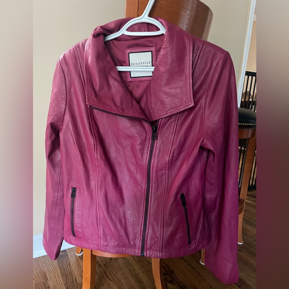 Bagatelle Collection NY Genuine Leather Moto Jacket Red Sz Small